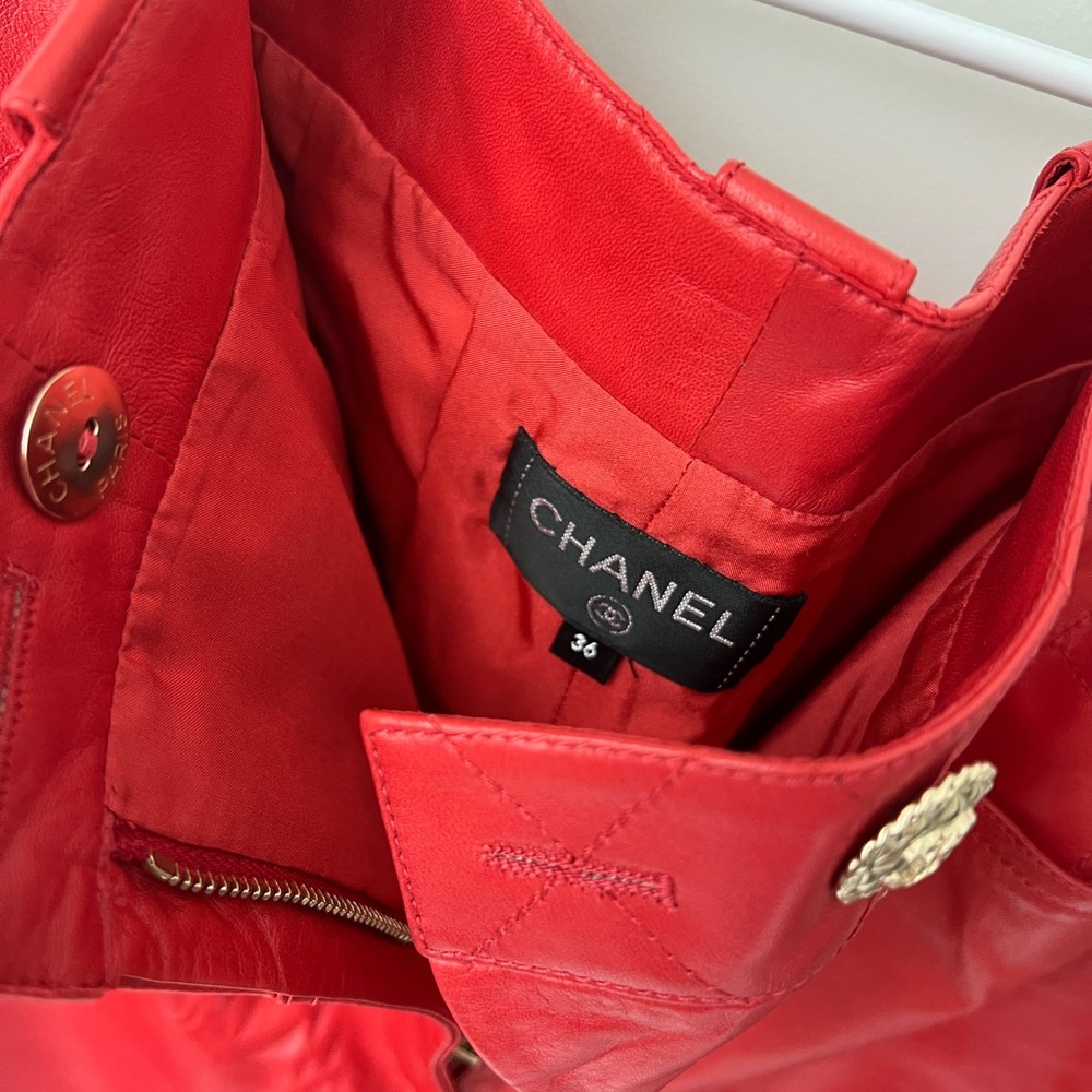 Chanel red leather high waisted pants